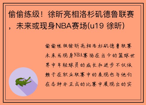 偷偷练级！徐昕亮相洛杉矶德鲁联赛，未来或现身NBA赛场(u19 徐昕)