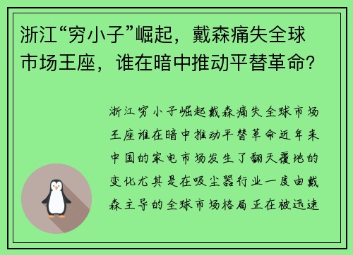 浙江“穷小子”崛起，戴森痛失全球市场王座，谁在暗中推动平替革命？